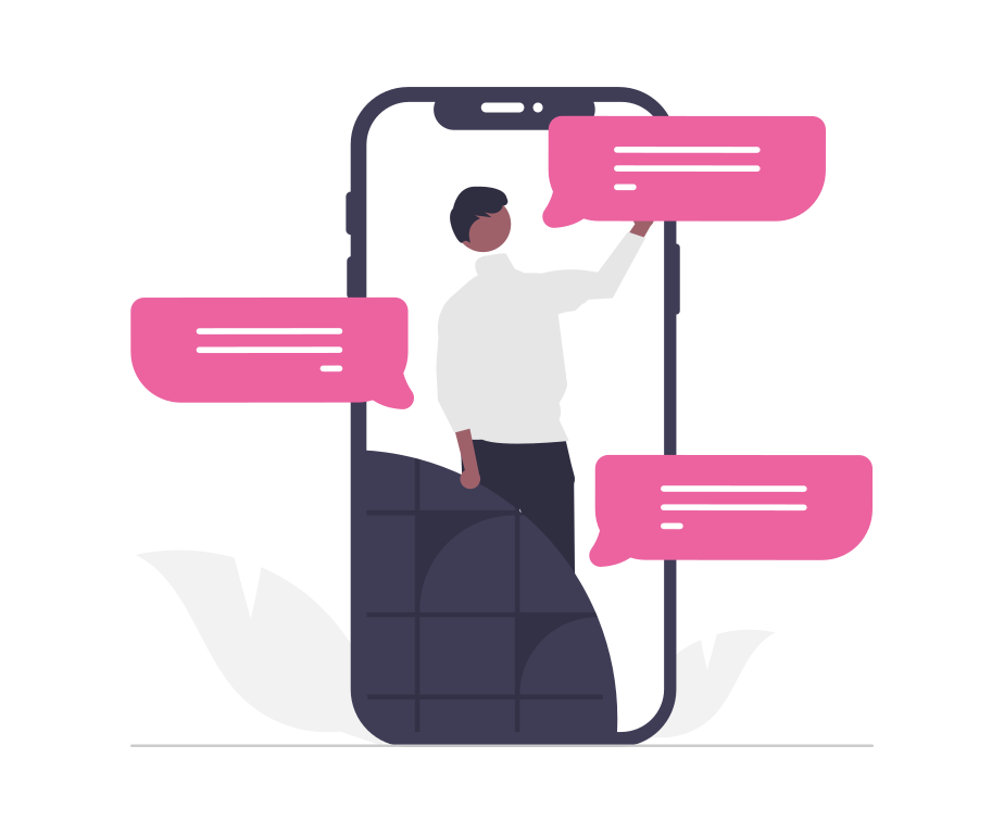 undraw_Personalization_re_grty a mobile screen with a few text messages on a pink background
